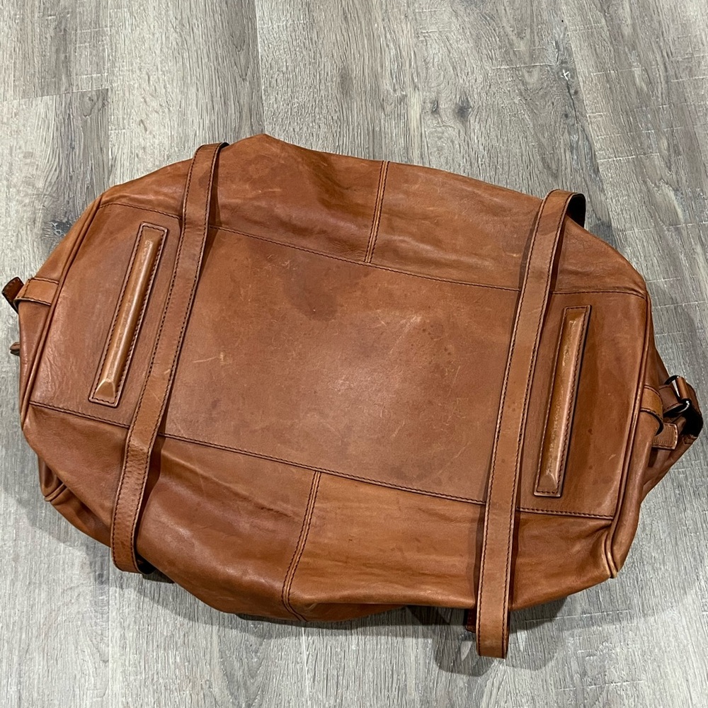 $7K Brunello Cucinelli Soft Glove Leather Duffle Weekend Bag Brown Cognac Unisex - Picture 11 of 15